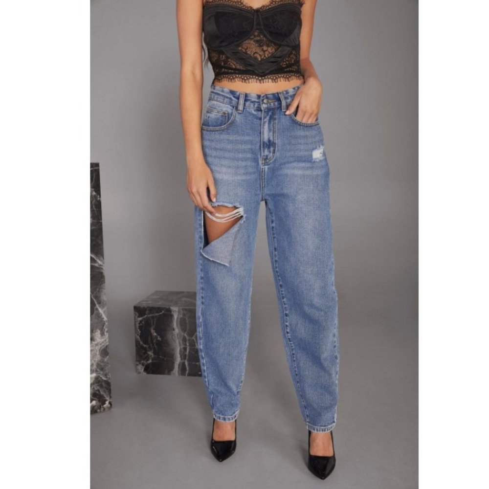 NEW!! Look Good in Blue Distressed Denim Jeans - Picture 3 of 4